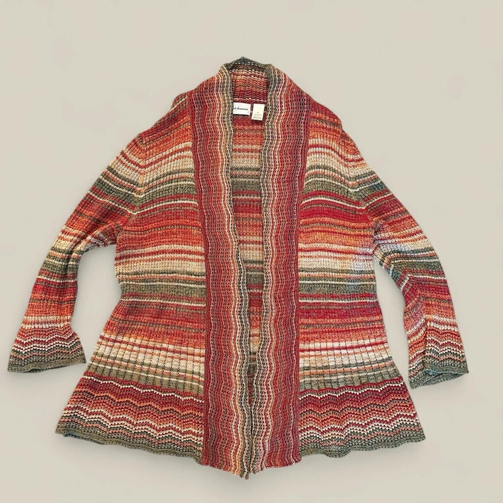 🍁🍂Alfred Dunner Fall Open Front Striped Knit Cardigan